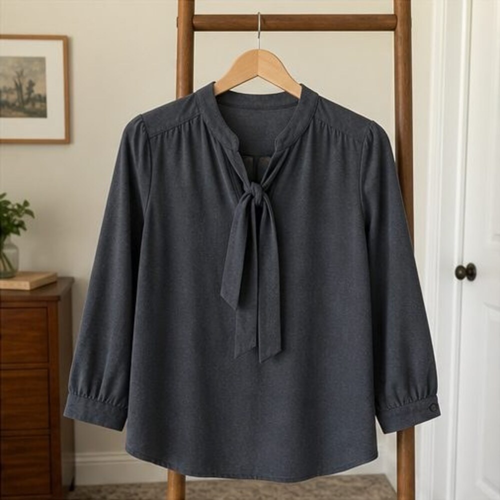 Charcoal Tie Neck Blouse